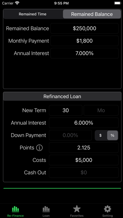 Refinance-Home Loan Calculator Screenshot