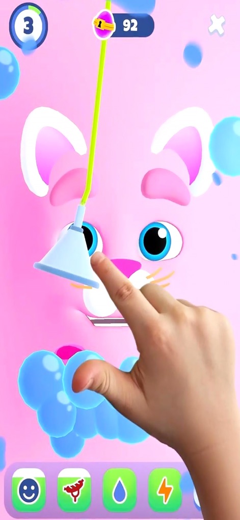 My Talking Slimy: Slime Cat 3D - Engage with the satisfying cleaning process, featuring vibrant bubble effects and an interactive cleaning tool.