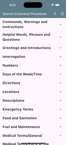 Spanish (Colombia) Phrasebook iPhone screenshot