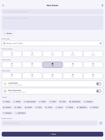 Somnova: Dream Journal iPad screenshot