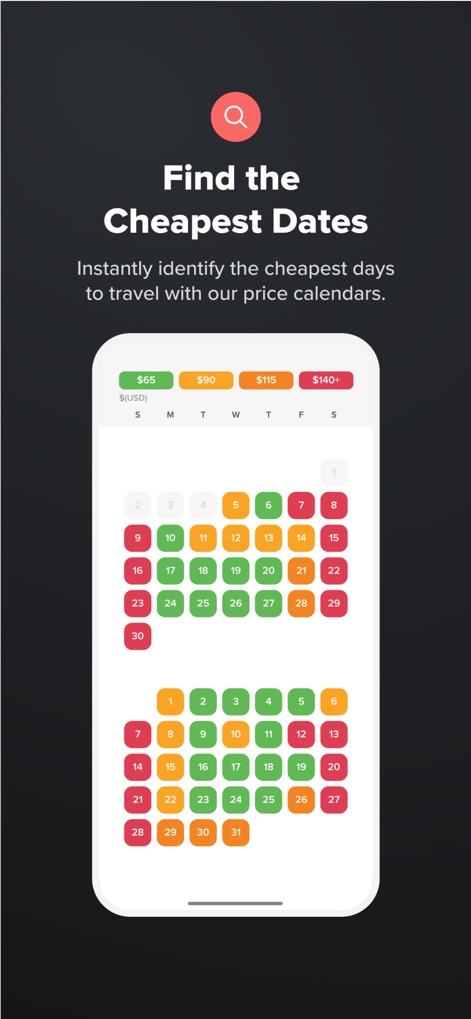 Hopper: Flights, Hotels & Cars - Smart Price Calendar