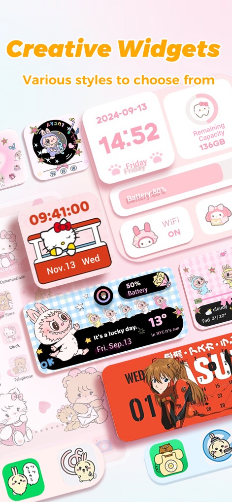 Dynamic Dash - Widget & Theme - ホーム画面には、「多彩なデザインのホーム画面ウィジェット」を配置し、「バッテリー残量やカレンダー表示」などの実用的な情報を視覚的に魅力的に表示することが可能です。