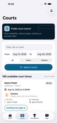 Padel Planner Austria iPhone screenshot