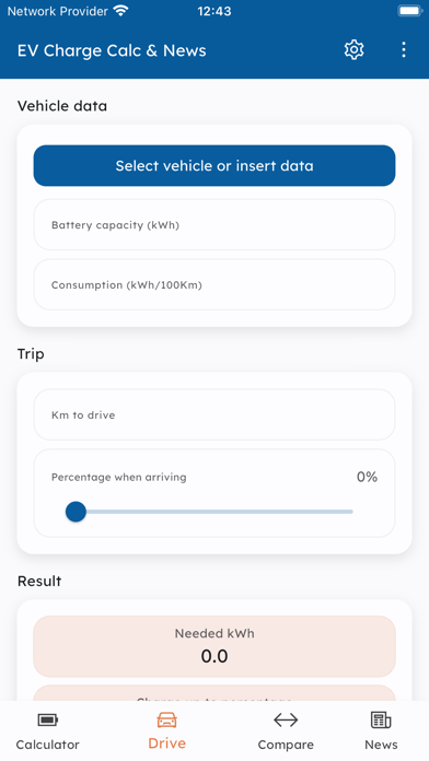 EV Charge Calculator and News Screenshot