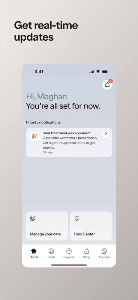 Ro: Online Healthcare App Store screenshot 4, headline “Get real-time updates”. Pattern or texture.