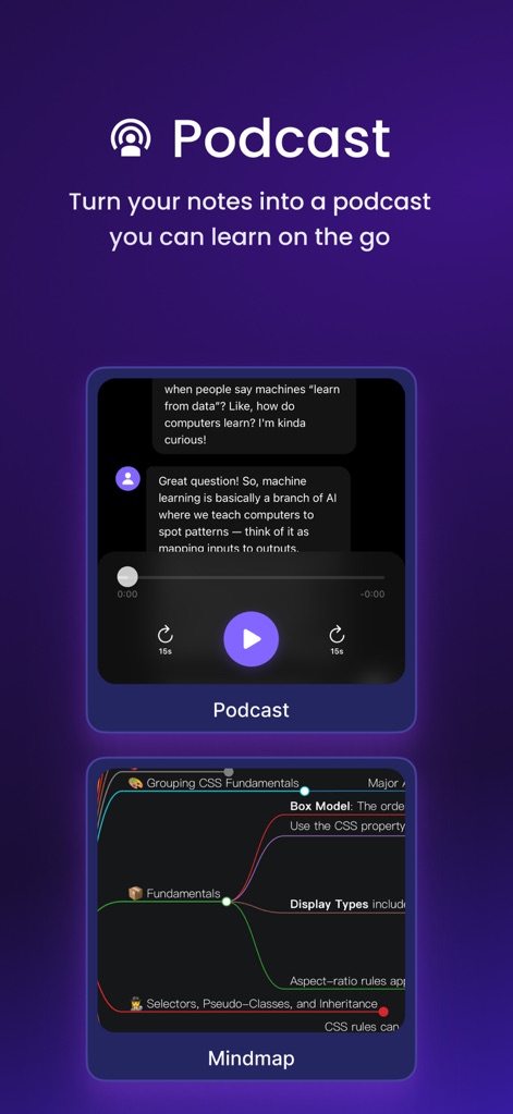 ThetaWave-AI Study Notes - Users can convert their notes into an accessible podcast format for listening and generate intricate mind maps to visualize complex relationships.