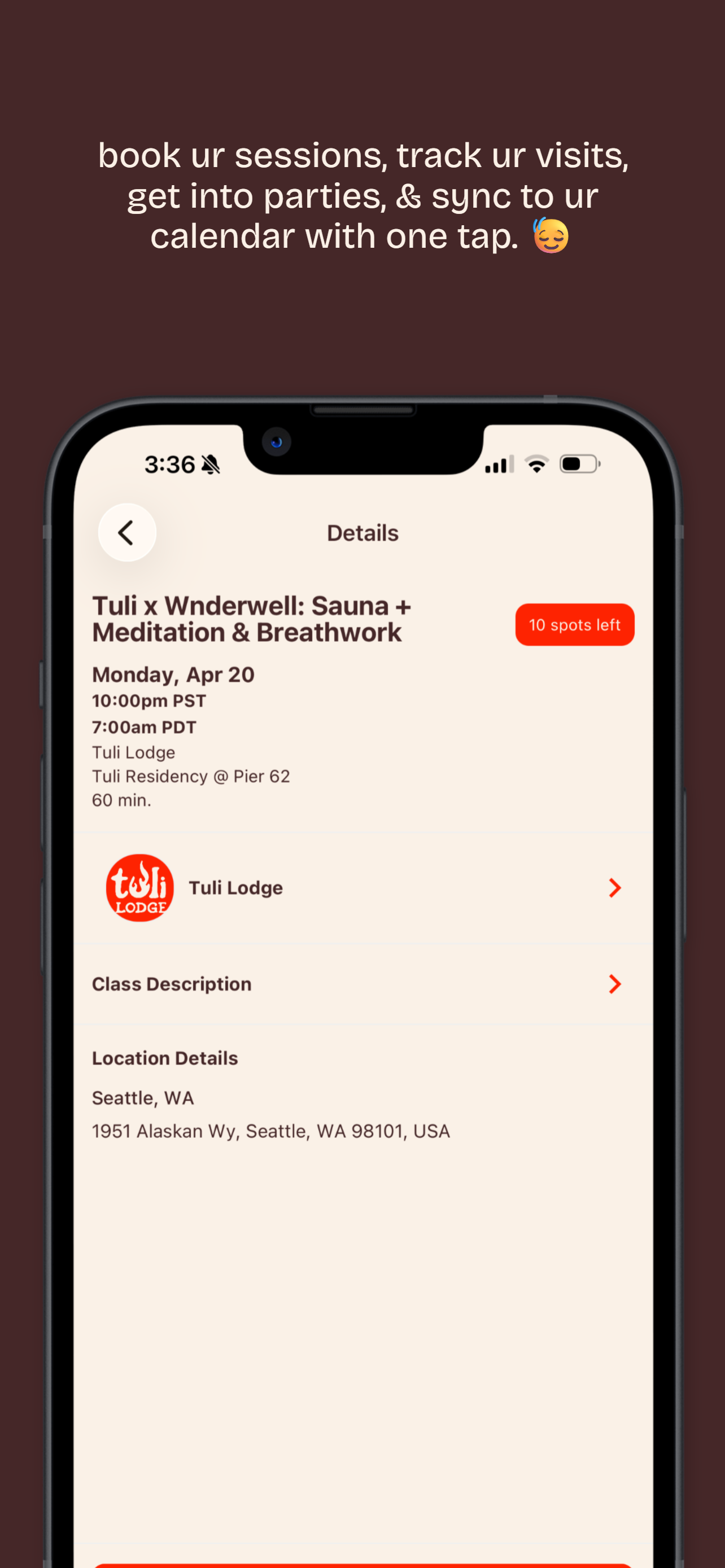 Tuli Lodge: Sauna Booking