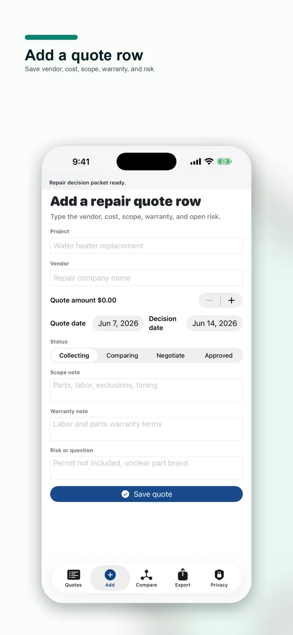 Screenshot #2 pour Repair Quote Compare Pocket