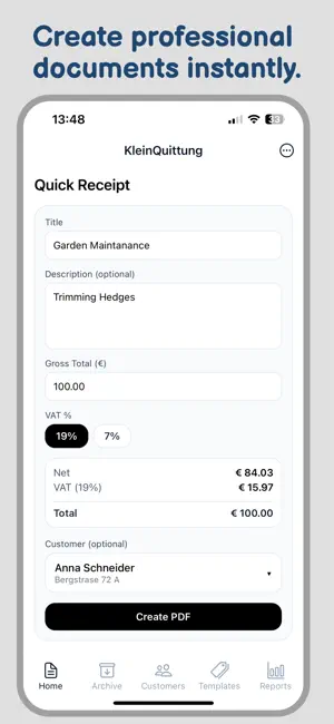 Invoice maker: Kleinquittung screenshot 1