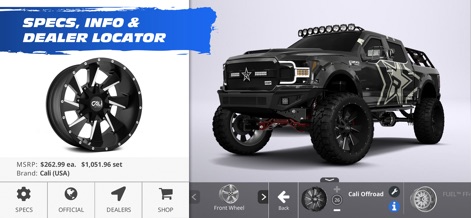 3DTuning: Car Game & Simulator - Para cada peça, como esta roda detalhada, os usuários encontram informações como o preço e a marca, além de poderem usar o localizador de concessionárias para encontrar onde adquirir fisicamente.