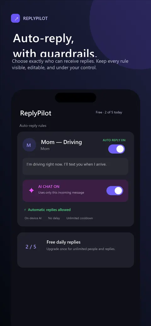 ReplyPilot contact-specific auto-reply rule screen