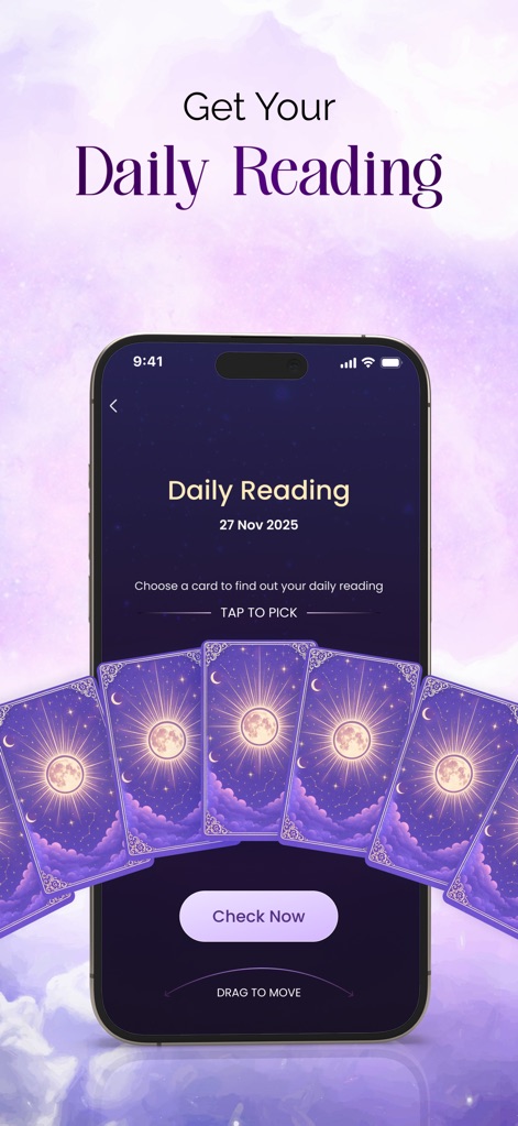 Lumus: Tarot & Psychic Reading - 毎日更新される「デイリーリーディング」を通じて、ユーザーはタロットカードをタップして今日の運勢を占うことが可能です。