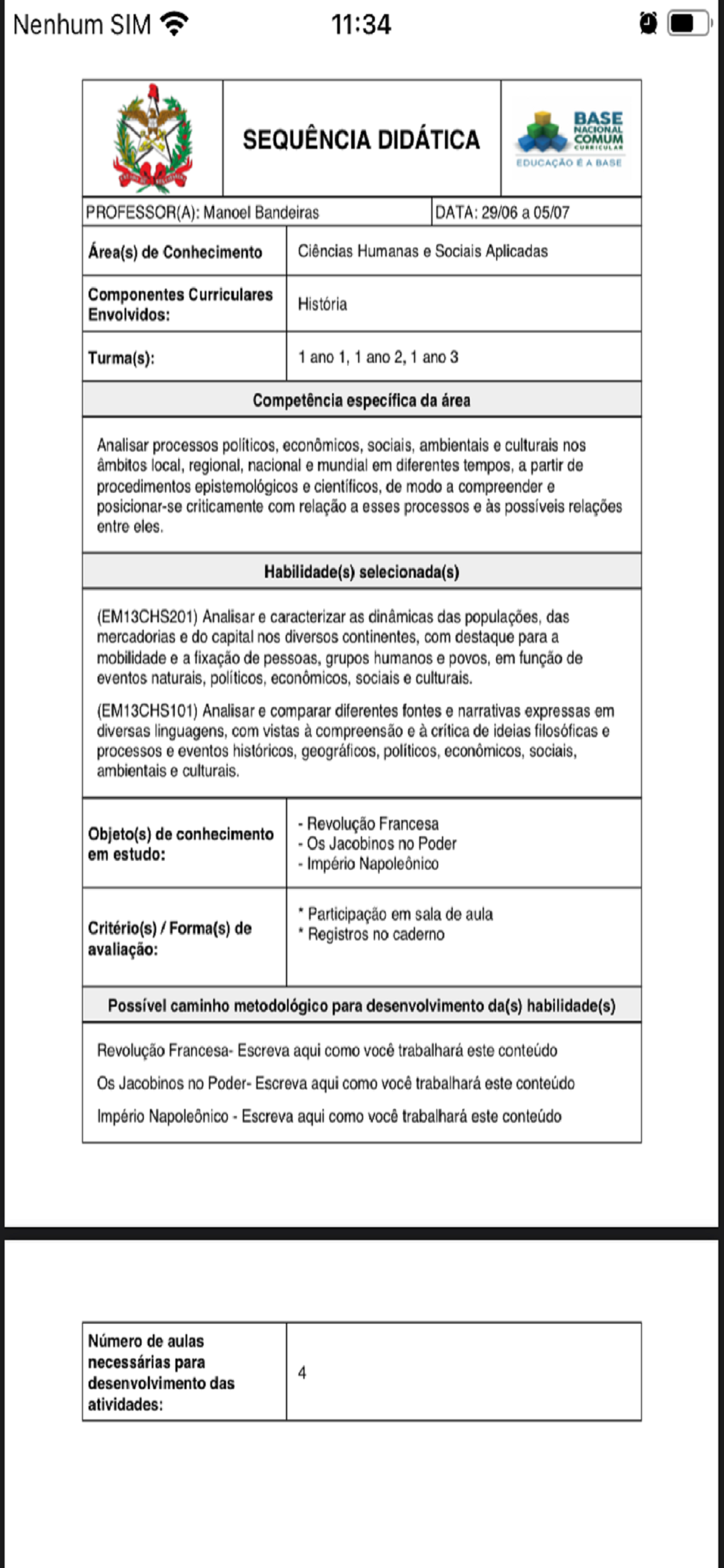 Sequência Didática SC