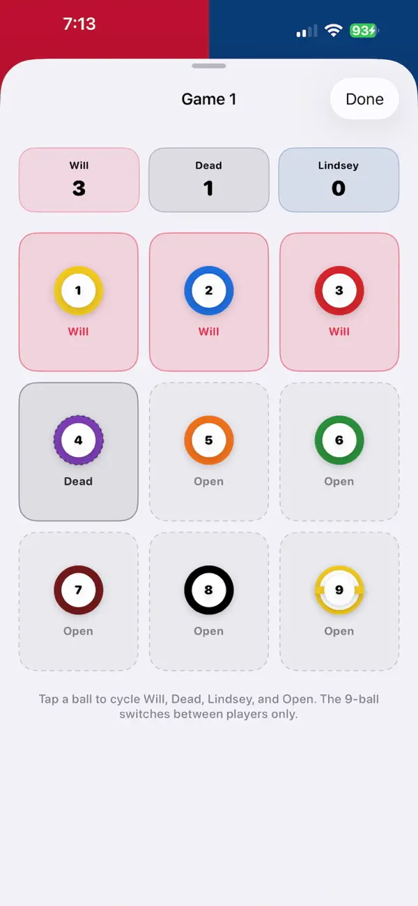 Screenshot #3 pour 9 Ball Points Scorekeeper