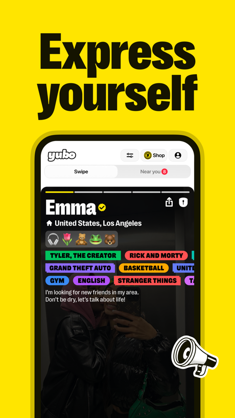 Yubo: Chat Meet & Make Friends App Store screenshot 2, headline “Express yourself”. Words aligned left.