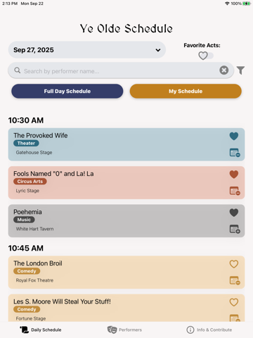 Ye Olde Schedule iPad screenshot 2 - Entertainment app