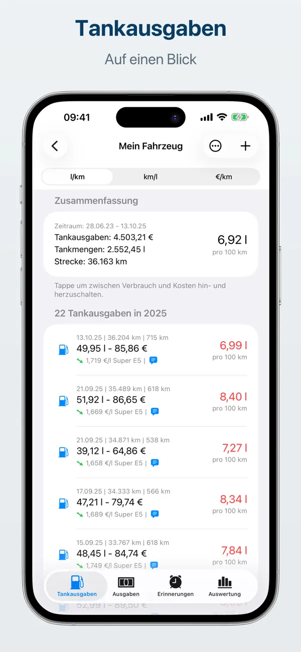 FuelMe - Tankbuch iPhone App Screenshot 1 – Produktivität