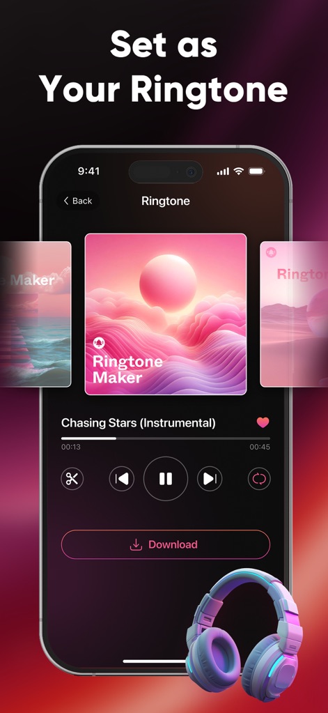Ringtones Maker & Wallpapers - La aplicación facilita la asignación de ringtones con una pantalla de selección que muestra el tono activo y controles de reproducción claros.