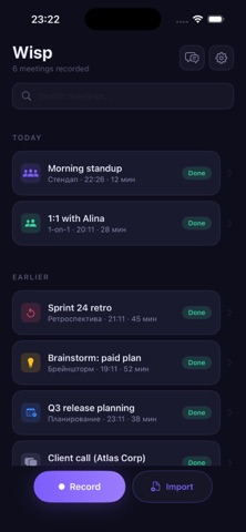 Wisp — Meeting AI Assistant iPhone screenshot