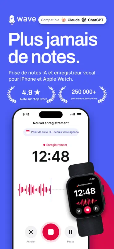 Wave - Bloc-notes IA & Résumés screenshot 1 of 10