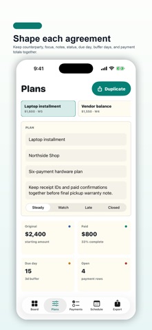 Payment Plan Board screenshot