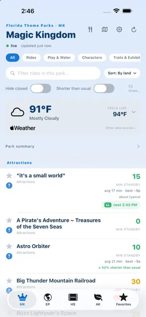 ParkPulse: Park Wait Times screenshot 1