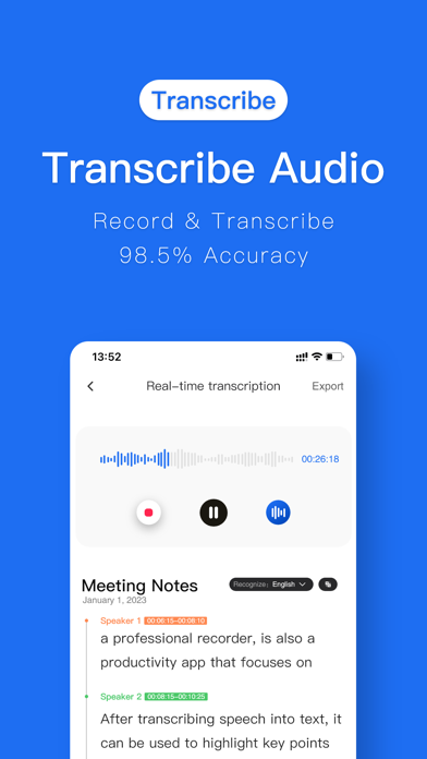 Speech To Text: Transcription Screenshot