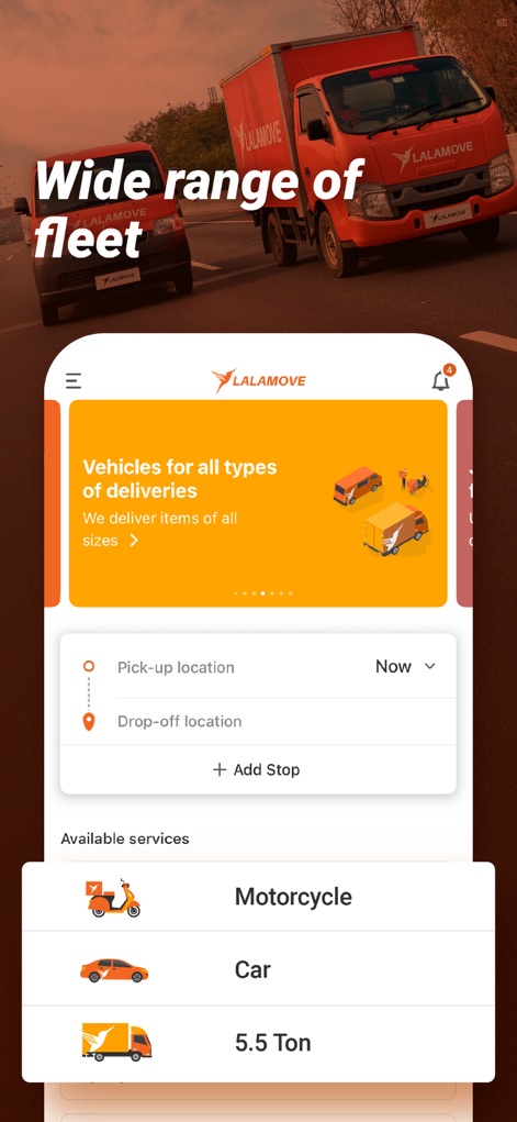 Lalamove - Fast & Affordable - Vehicle Fleet Selection