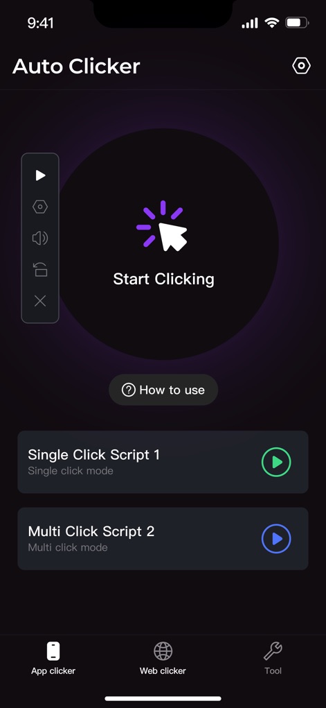 Auto Clicker-Auto Tapper tool - This interface showcases the straightforward "Start Clicking" function, offering clear options for both single and multi-click scripts to streamline repetitive tasks across various apps.