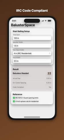 Baluster Gap & Spacing Calc のスクリーンショット