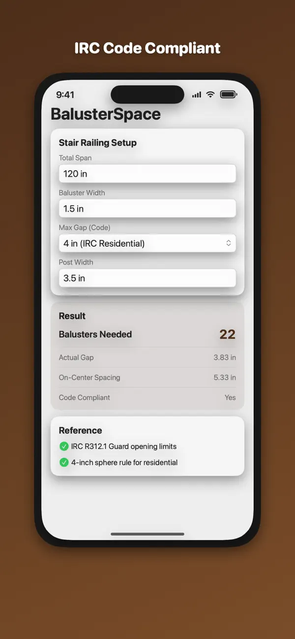 Screenshot #2 pour Baluster Gap & Spacing Calc