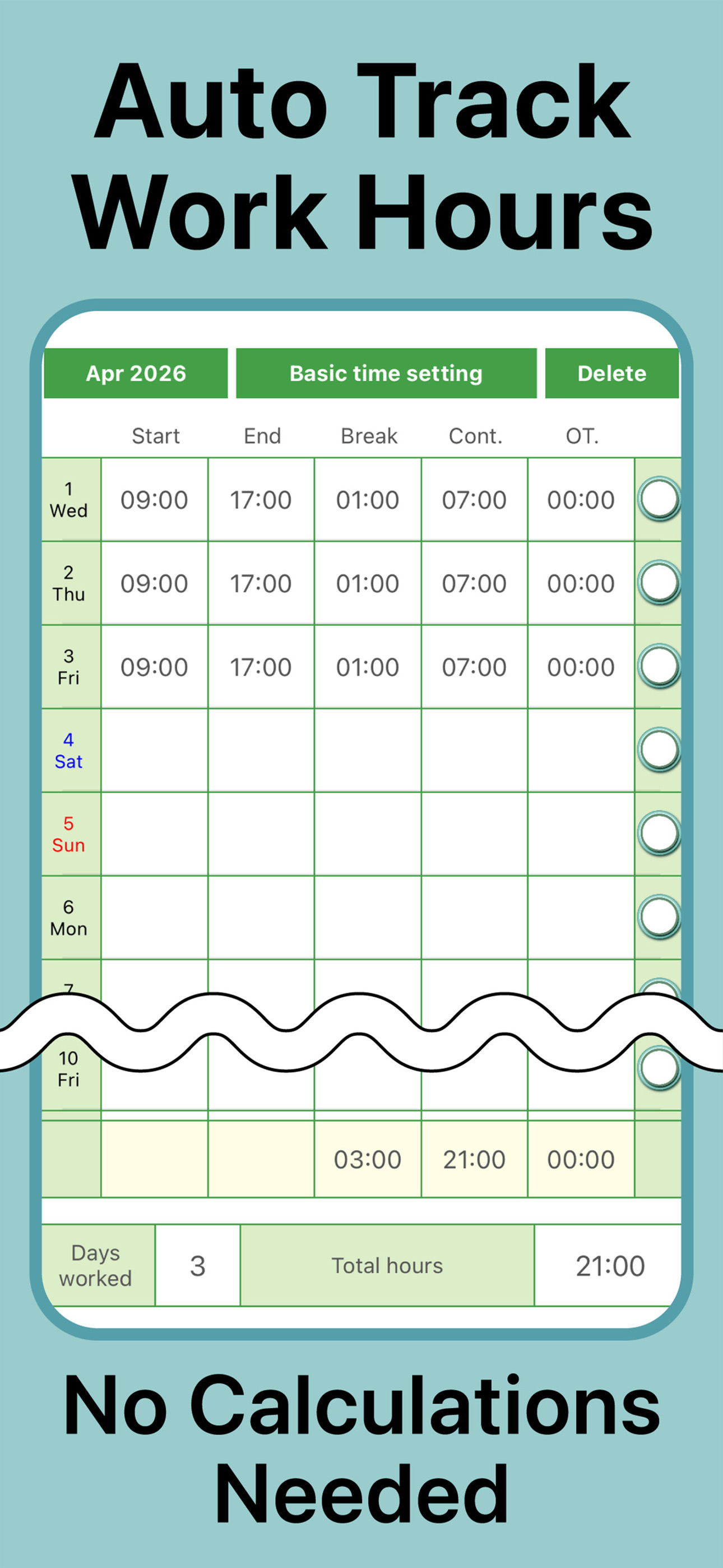 Timesheet Calc – Work Hours