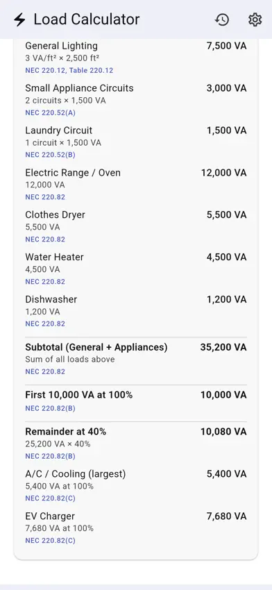 Electrical Load Calc NEC screenshot 2