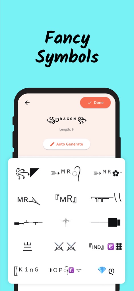 Nickname Fire: Nickfinder App - Explore the app's extensive symbol library, empowering users to customize nicknames with a wide variety of fancy symbols and design elements directly within the nickname editor interface.
