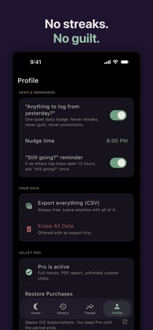 Velvet: Migraine Tracker iPhone screenshot