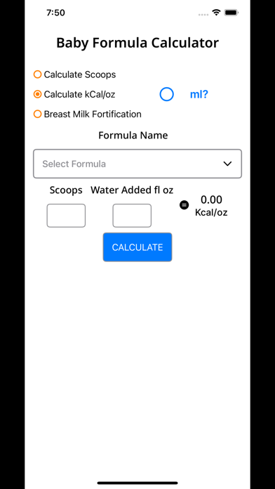 Baby Formula Calc Screenshot