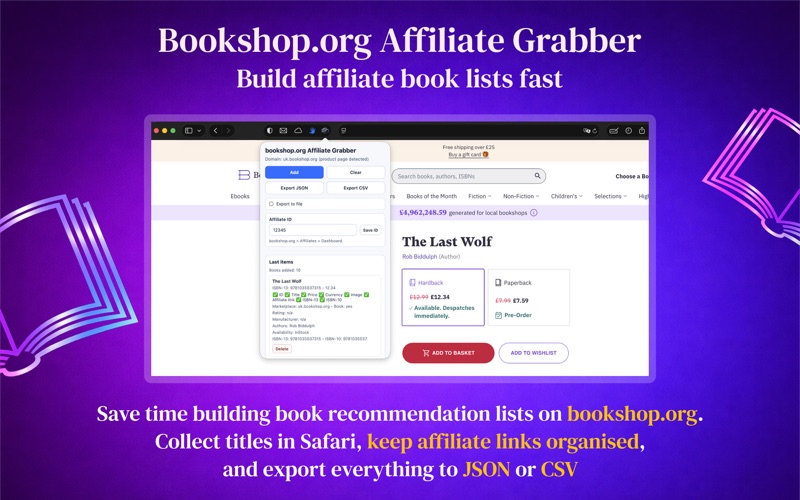 Bookshop.org Affiliate Grabber screenshot