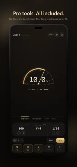 Captura de pantalla de Lumē Light Meter en iPhone 3
