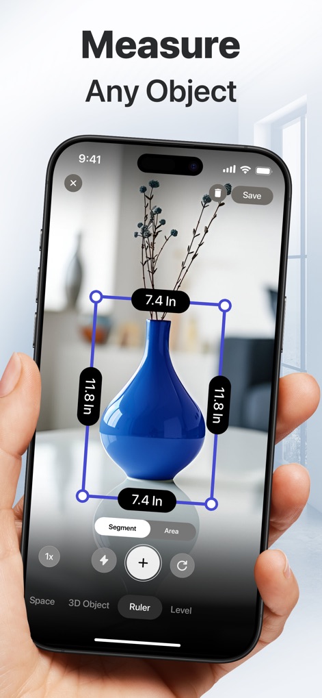 3D Snap: LiDAR Scanner & Ruler - See how users can accurately measure any object in real-time, displaying both segment lengths and the overall bounding box for precise dimensions.