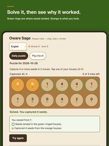 Mancala Oware Coach iPad screenshot