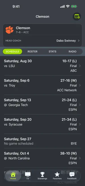 Clemson Football Schedules screenshot 1