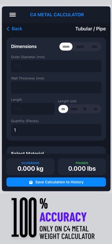 C4 Metal Weight Calculator iPhone screenshot