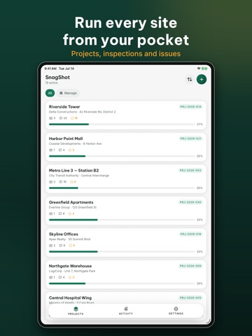 SnagShot: Site Inspect, Report iPad screenshot
