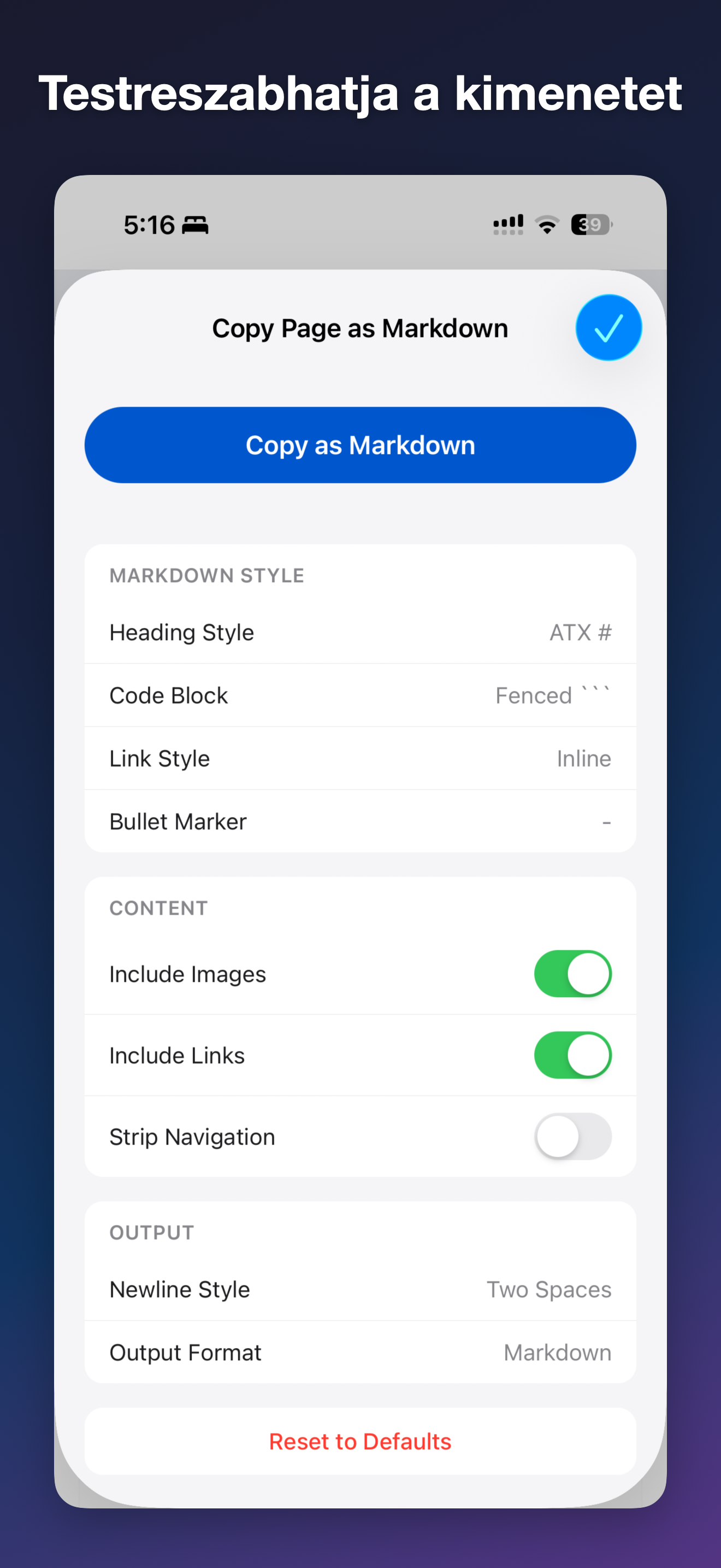 MDC - Markdown Copier iOS screenshot 2 showing app interface