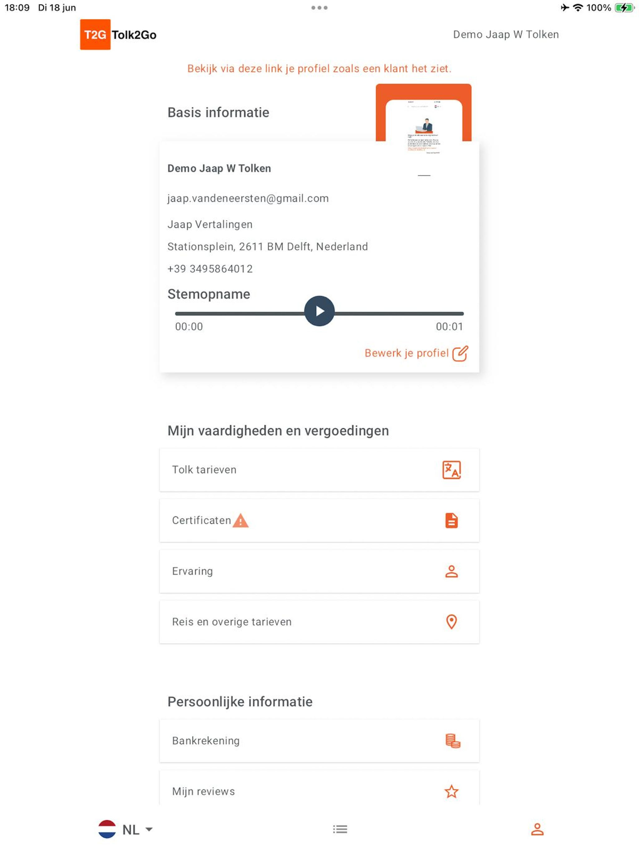 Tolk2Go voor Tolken
