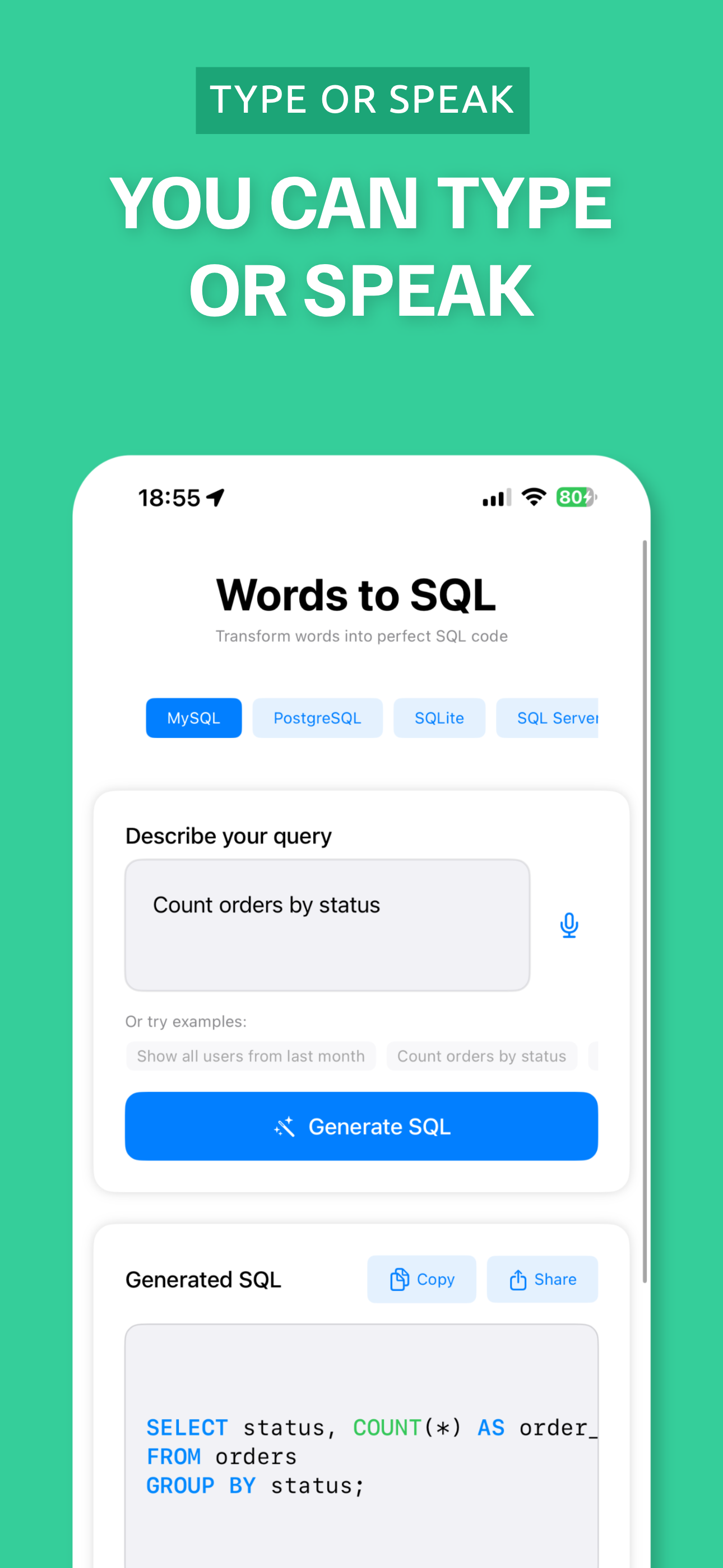 Words to SQL Script Generator