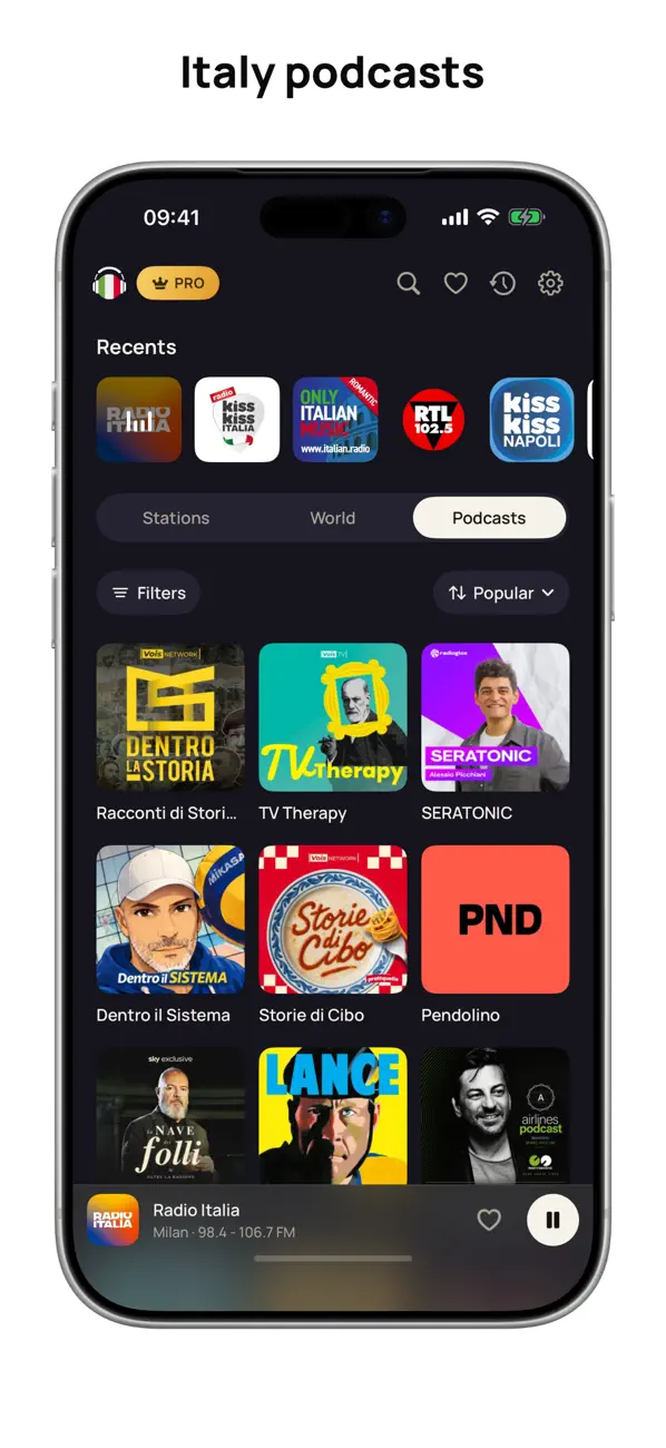 Radio Italy FM Live Online iOS app screenshot showing feature 3