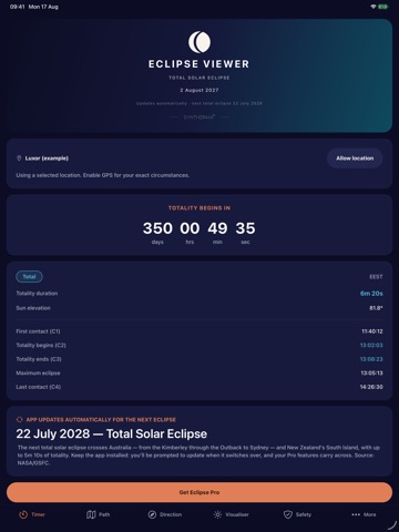 Total Solar Eclipse 2027 iPad screenshot 1