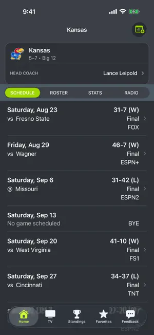 Kansas Football Schedules screenshot 1