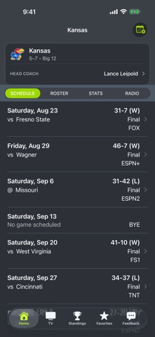 Kansas Football Schedules app screenshot